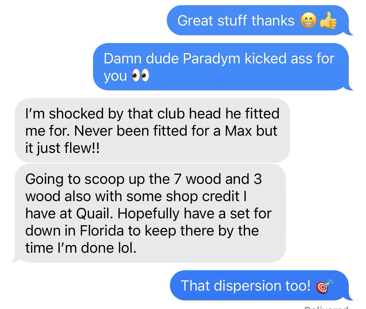 One of the eight players in #PWPITheOC SlingTheBling (Tom on Insta) just sent me his Callaway Driver fitting TrackMan report and he’s been freaking weaponized. 👀

He’s gained 19 yards in carry and tighter dispersion with the new Paradym Ai-Smoke over his TaylorMade gamer. Smash