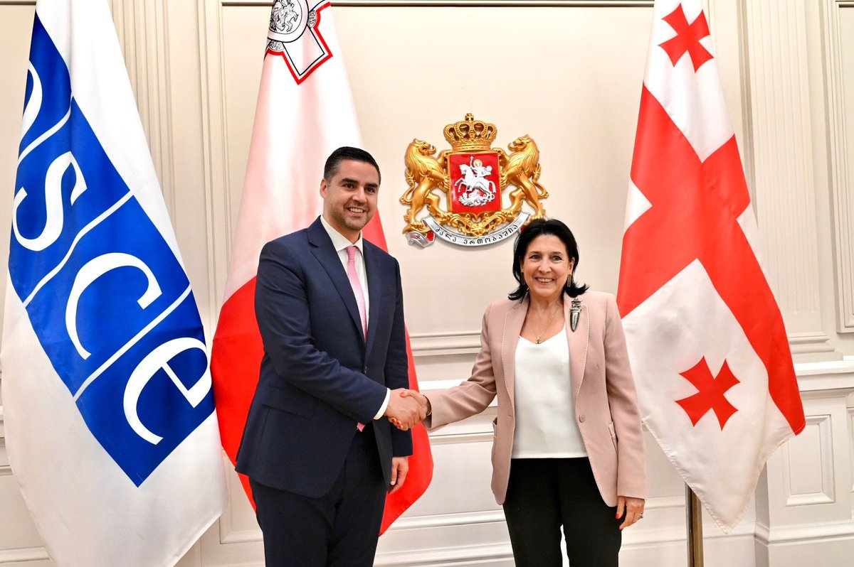 CiO @MinisterIanBorg was received by #Georgia President @Zourabichvili_S. 🤝 📌Discussed the potential of enhanced @OSCE cooperation with 🇬🇪 to strengthen the rule of law, enhance democratization, and promote human rights for the benefit of all. 📌Emphasized significant role of