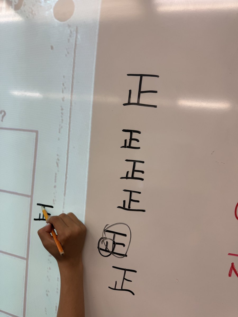 So… learning about how tally marks are made in other countries. And guess what, in China the tally mark when filled to 5 looks like the character for 5!!