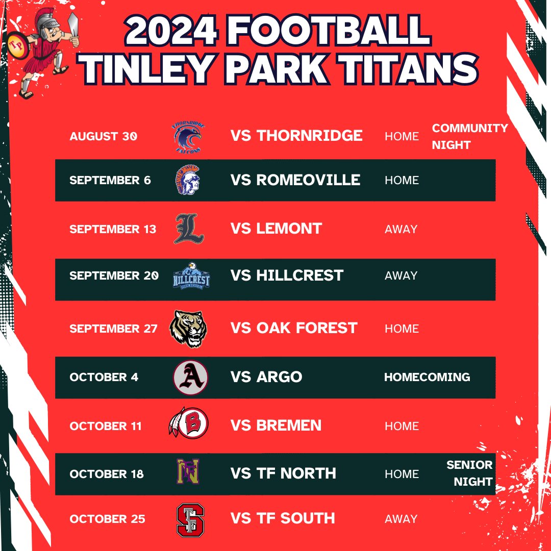 ⚔️ 2024 Tinley Park Titans Football Schedule ⚔️ #HOLDTHEROPE