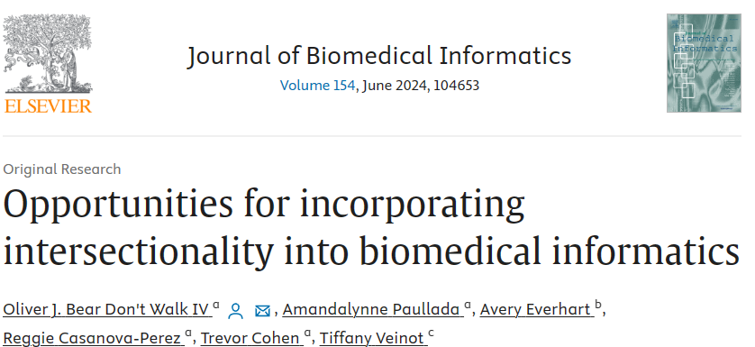 Oliver Bear Don't Walk IV (@oliverbdw4) on Twitter photo Our article "Opportunities for incorporating intersectionality into biomedical informatics" is out! More details in the graphical abstract below.
authors.elsevier.com/a/1j4mb5SMDQuS…
Grateful for my co-authors! <a href="/amandalynneP/">Amandalynne Paullada</a> <a href="/dr_ar_everhart/">Dr. Avery Everhart</a> <a href="/reggiecp90/">Reggie Casanova-Perez, MS🏳️⚧️(he/him/él)</a> @tveinot and Trevor Cohen. Our article "Opportunities for incorporating intersectionality into biomedical informatics" is out! More details in the graphical abstract below.
authors.elsevier.com/a/1j4mb5SMDQuS…
Grateful for my co-authors! <a href="/amandalynneP/">Amandalynne Paullada</a> <a href="/dr_ar_everhart/">Dr. Avery Everhart</a> <a href="/reggiecp90/">Reggie Casanova-Perez, MS🏳️⚧️(he/him/él)</a> @tveinot and Trevor Cohen.