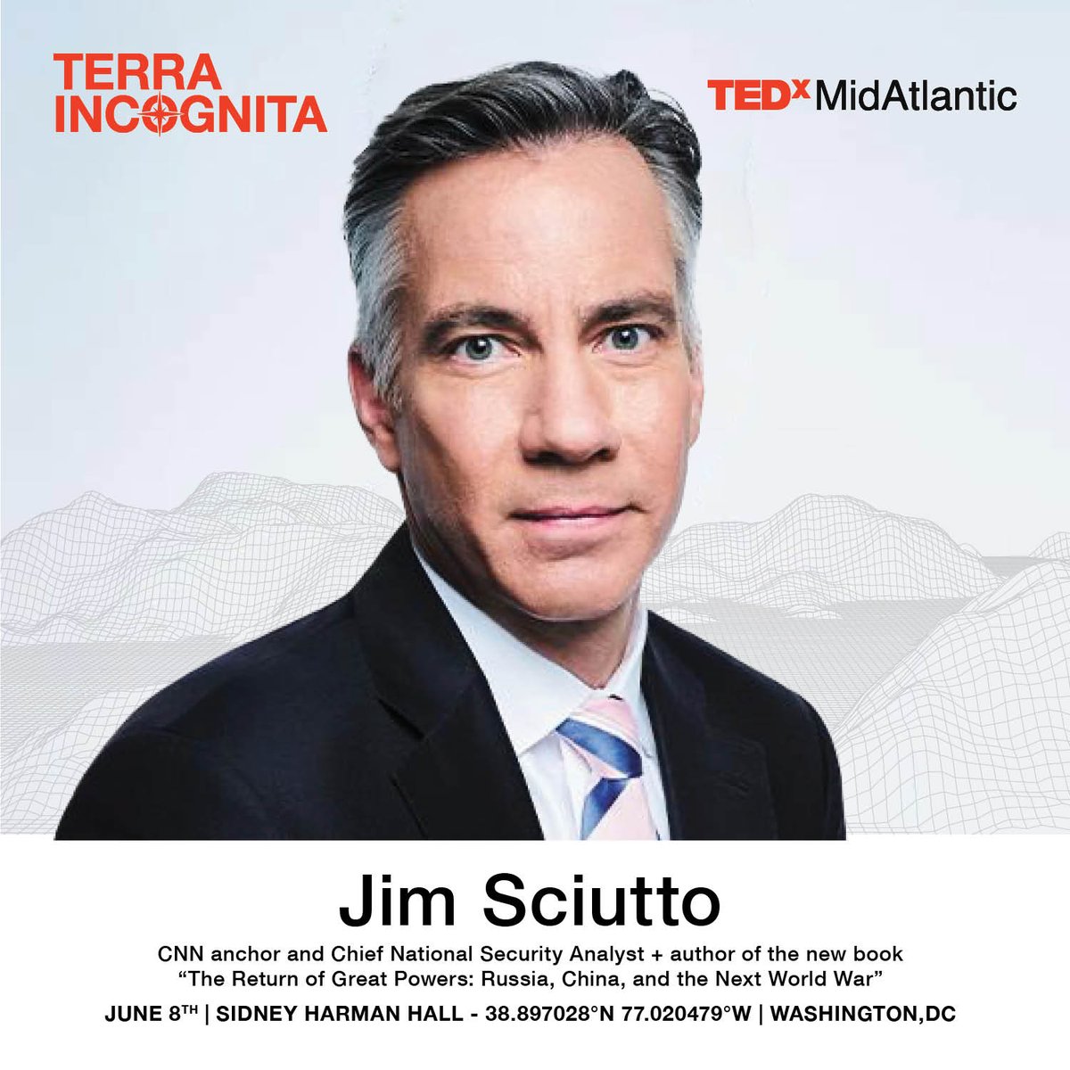 TEDxMidAtlantic (@tedxmidatlantic) on Twitter photo Jim Sciutto is a national security analyst, journalist, CNN anchor, and author of the new book "The Return of Great Powers: Russia, China, and the Next World War". Come hear <a href="/jimsciutto/">Jim Sciutto</a> at <a href="/TEDxMidAtlantic/">TEDxMidAtlantic</a> "Terra Incognita" on June 8 in Washington, D.C. tedxmidatlantic.com/2024-speakers Jim Sciutto is a national security analyst, journalist, CNN anchor, and author of the new book "The Return of Great Powers: Russia, China, and the Next World War". Come hear <a href="/jimsciutto/">Jim Sciutto</a> at <a href="/TEDxMidAtlantic/">TEDxMidAtlantic</a> "Terra Incognita" on June 8 in Washington, D.C. tedxmidatlantic.com/2024-speakers