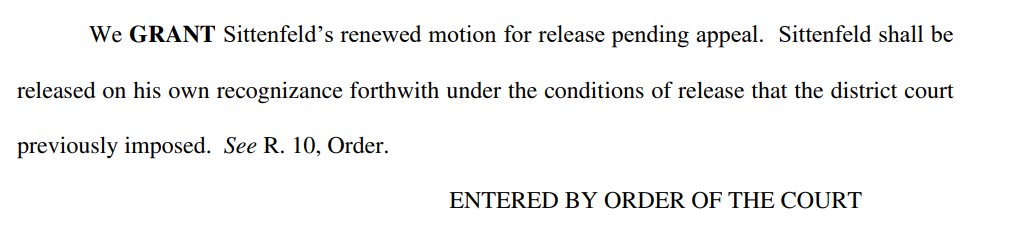 The 6th Circuit Court of Appeals has freed former Cincinnati councilman PG Sittenfeld from prison pending his appeal of his corruption conviction.