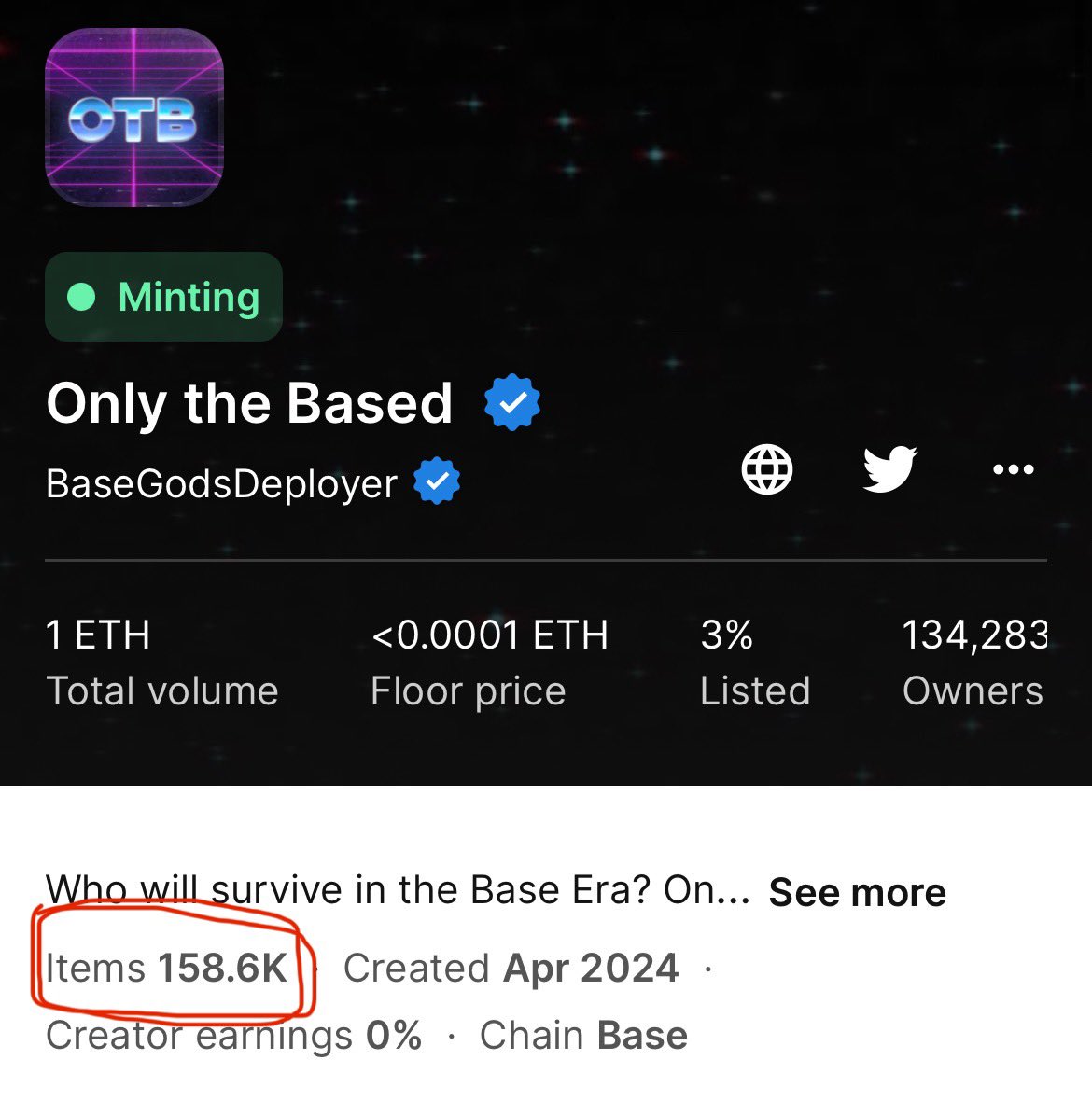 Nearly 160,000 mints. 24 hours left to get a piece of Base culture. Mint “Only the Based” on @opensea: opensea.io/collection/onl… $TYBG