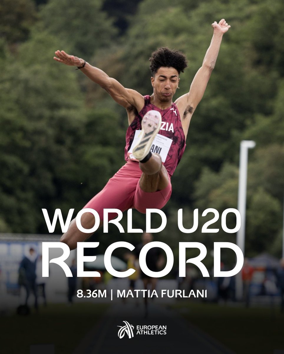 WORLD U20 record! 🚨 

Mattia Furlani 🇮🇹 jumps 8️⃣.3️⃣6️⃣m in Savona to break the world U20 long jump record by one centimetre! 

#Roma2024