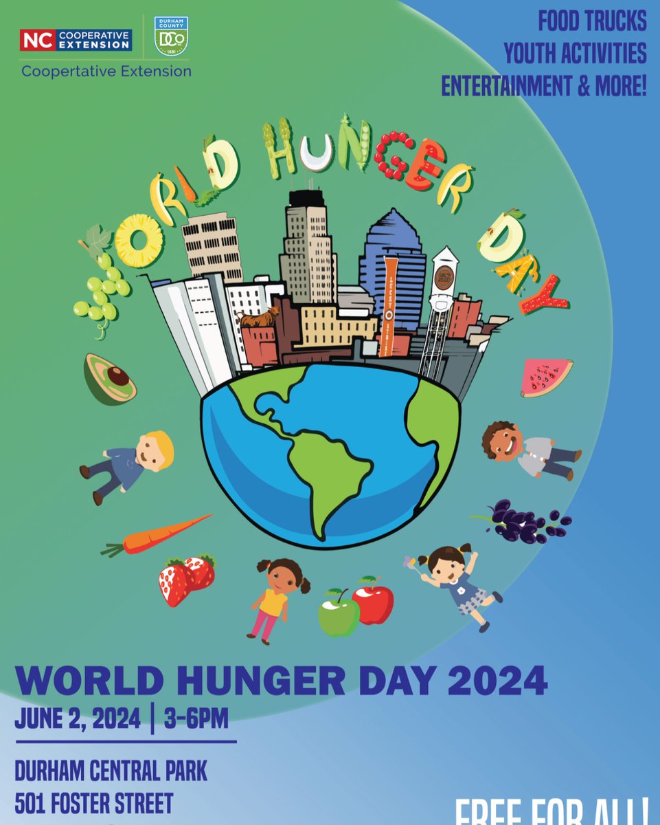 Join us to commemorate World Hunger Day! We will share resources and information related to food insecurity in Durham and showcase the great work organizations are doing in our area. We will have food trucks, a bounce house, free snacks, performances, giveaways and more!