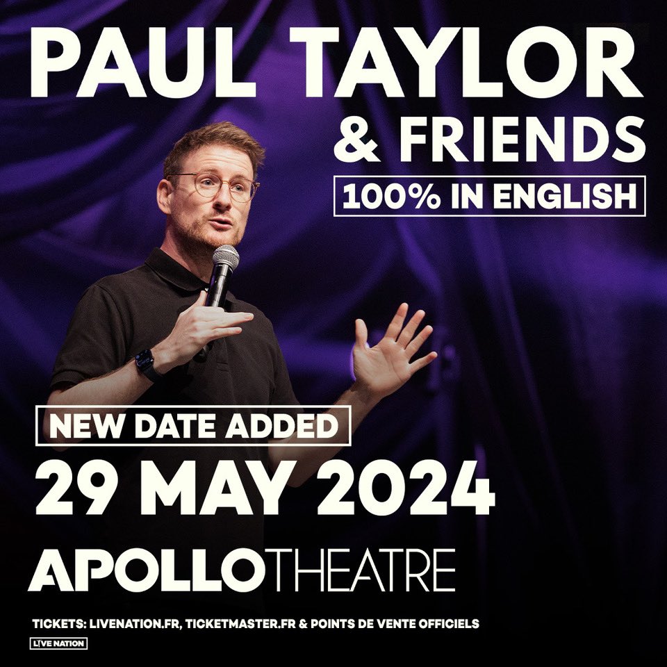 PARIS! Two weeks until my next Paul Taylor &amp; Friends show with 4 of the best comedians in the city, 100% in English. paultaylorcomedy.com/tickets
