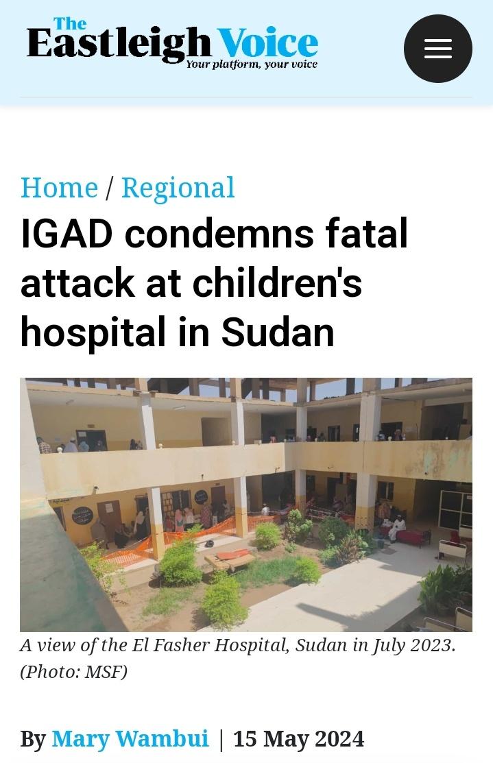 𝐈𝐆𝐀𝐃 𝐃𝐄𝐍𝐎𝐔𝐍𝐂𝐄𝐒 𝐃𝐄𝐀𝐃𝐋𝐘 𝐀𝐓𝐓𝐀𝐂𝐊 𝐎𝐍 𝐒𝐔𝐃𝐀𝐍𝐄𝐒𝐄 𝐂𝐇𝐈𝐋𝐃𝐑𝐄𝐍'𝐒 𝐇𝐎𝐒𝐏𝐈𝐓𝐀𝐋, 𝐃𝐄𝐌𝐀𝐍𝐃𝐒 𝐂𝐄𝐀𝐒𝐄𝐅𝐈𝐑𝐄 .@IGADsecretariat Executive Secretary, H.E. @DrWorkneh has strongly condemned the recent assault on the Babiker Nahar Pediatric