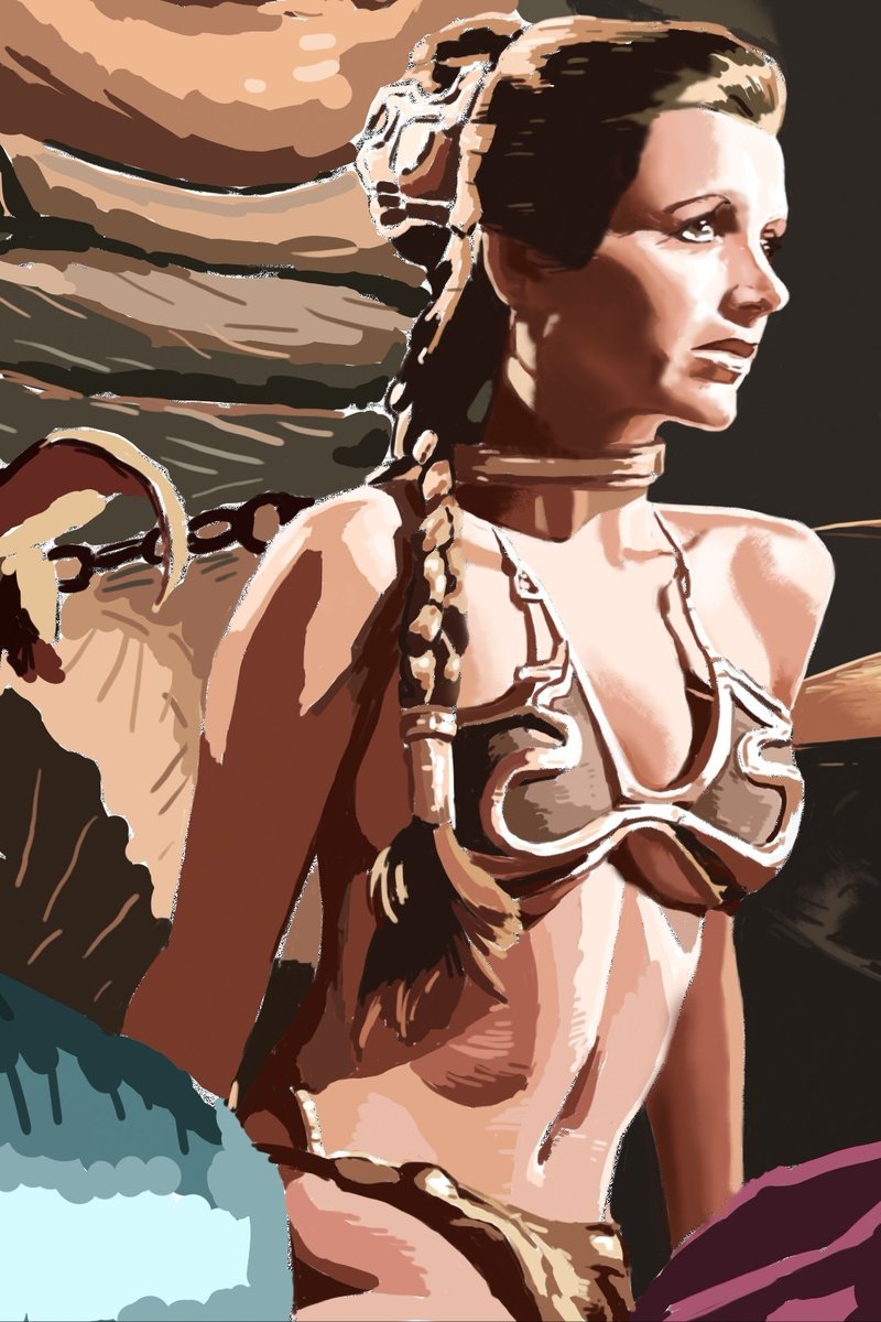 Some close-up progress on rendering Carrie's skin. The look and feel of Jabba's palace has always been a favorite of mine since I was a kid. #WIP #StarWars #ReturnoftheJedi #Leia #CarrieFisher #fanart #digitalpainting #DigitalArtist