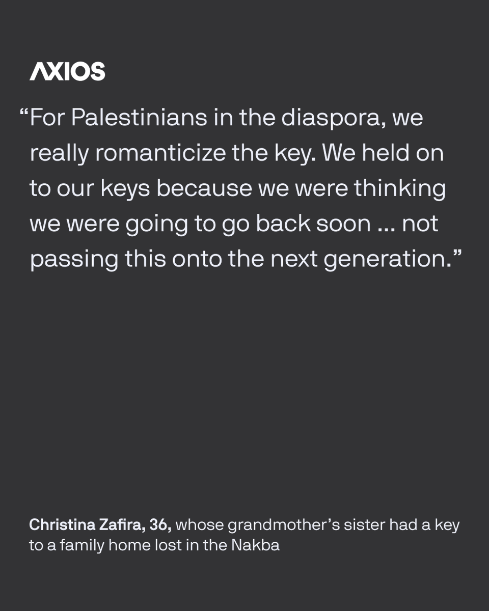 Today marks 76 years since the mass displacement of Palestinians known as the Nakba during the 1948 Arab-Israeli war.

For generations, Palestinian Americans have passed down keys to their homes in hopes of one day returning. trib.al/cK7QzxZ