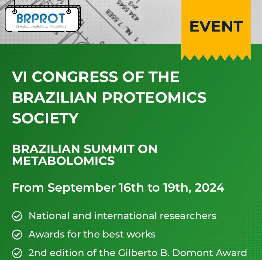 ‼️Event alert! 
6th Congress of the Brazilian Proteomics Society... where there will be a summit on Metabolomics. #metabolomics #brazil 
brprot.com.br