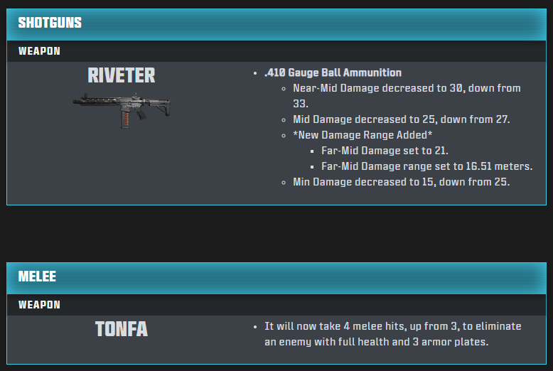 🚨SURPRISE NERF TO THE RIVETTER AND THE TONFA 🚨

Finally, we get rid of these two toxic metas.. 

I never posted about the Rivetter because this thing was really strong and had yet to be completely discovered by the community. Happy they nerfed it already!
