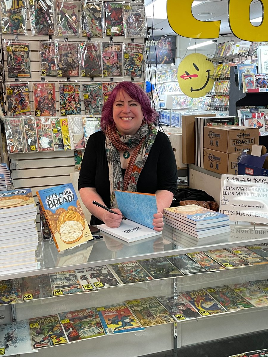 @Sarahbecan is here signing her new Comic Book Cook Book, Let's Make Bread at our Chicago Loop location until 1:00 PM today! Stop by and get a copy signed!

 #cooking  #cookingrecipe #cookbook #cookbookclub  #comics #comicbooksigning #graphicnovel   #graphicnovelartist #bread