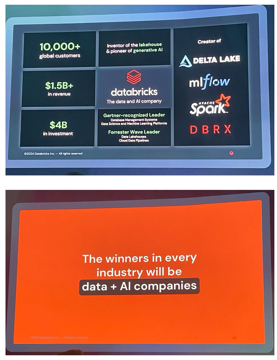 #AlteryxInfluencer #AlteryxInspire @databricks is now on the @alteryx INSPIRE main stage, presenting on the superpower in enterprises who bring AI and BI together in the Data Lakehouse, with analytics powered by Alteryx. The winners in every industry will be Data+AI companies.