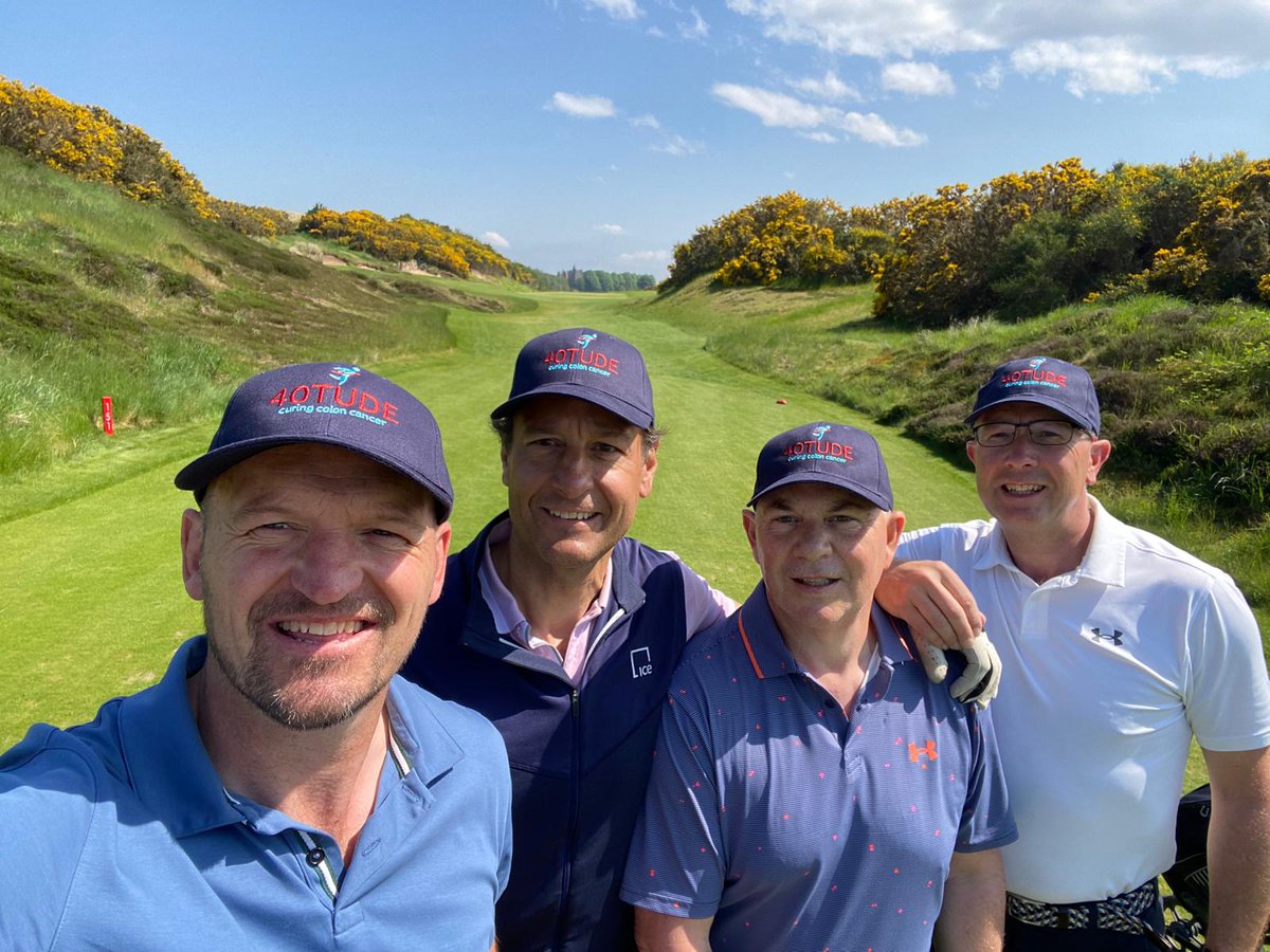 Our golfers enjoying the opportunity to spend time with our brilliant 40tude Ambassadors @gregortownsend and @AndyNic9 in the Highlands! Play has been going better for some than others, but the weather and course at @CabotHighlands are spectacular! #charityevent #ScottishRugby