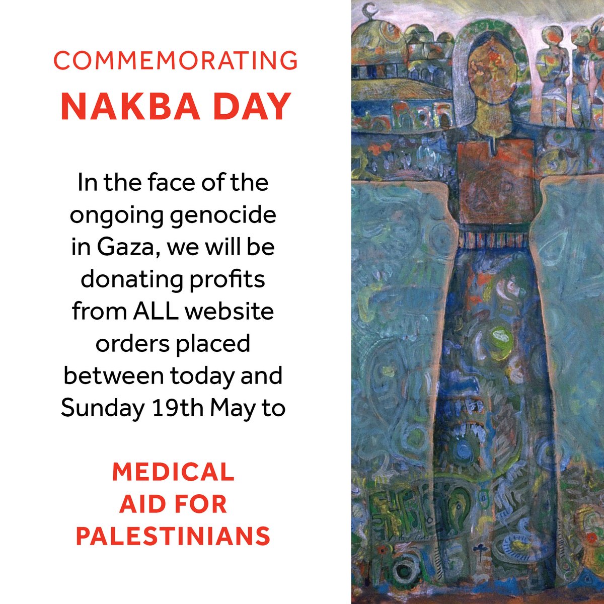 From now until Sunday 19 May, profits from all orders placed on our website will be donated directly to @MedicalAidPal . Through reading the words of Palestinian writers, we resist the erasure of their history. Literature is resistance. saqibooks.com
