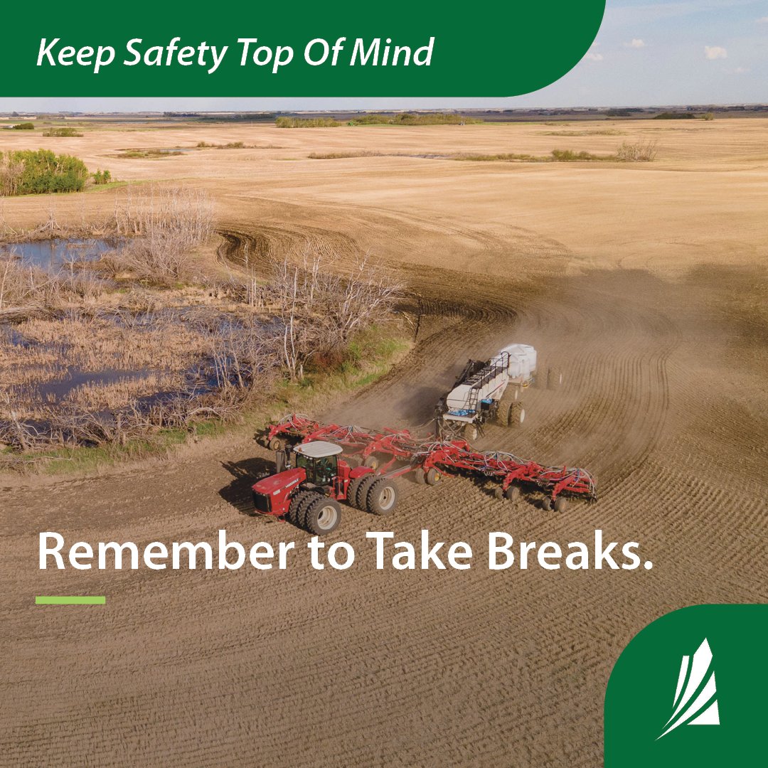 Seeding is under way in much of the province. Remember to take breaks and change tasks periodically to maintain your focus. #SaskAg #FarmSafety saskatchewan.ca/farmsafety