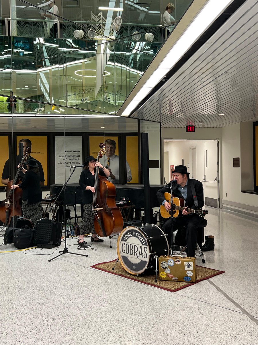 The Cedar County Cobras played some “boot-stompin'” blues as part of our UI Health Care Week celebration. Join us at noon today for James Tutson's heritage of soul music, and Friday for @kevinburtmusic unique blues, both in the Roy J. Carver Pavilion. 🎶