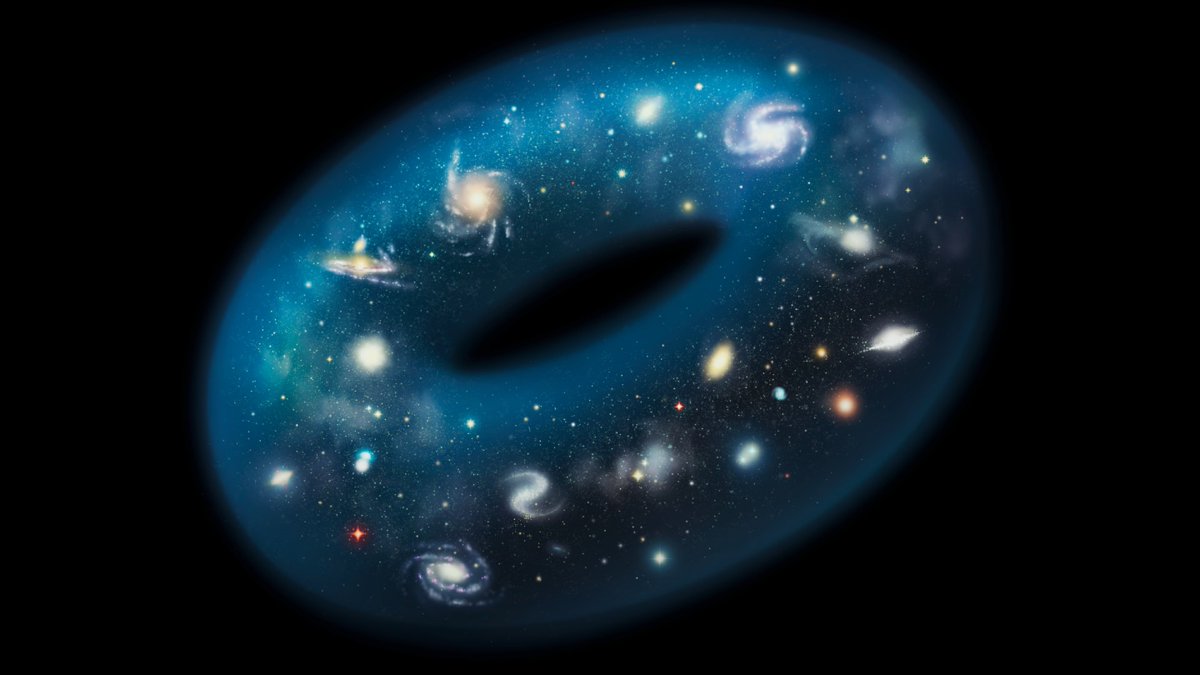 Scientists are considering whether the universe might have a complicated topology, represented by a doughnut shape in this artist’s conception.

sciencenews.org/article/univer…