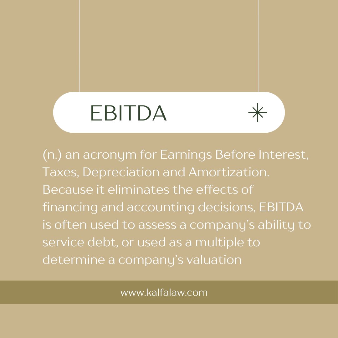 Continuing with our series on defining key M&A terms, up next - EBITDA #businesstransactions #businesslaw #businesslawyer #privatema #transactions #entrepreneurs #buysell #corporatelaw #corporatelawyer