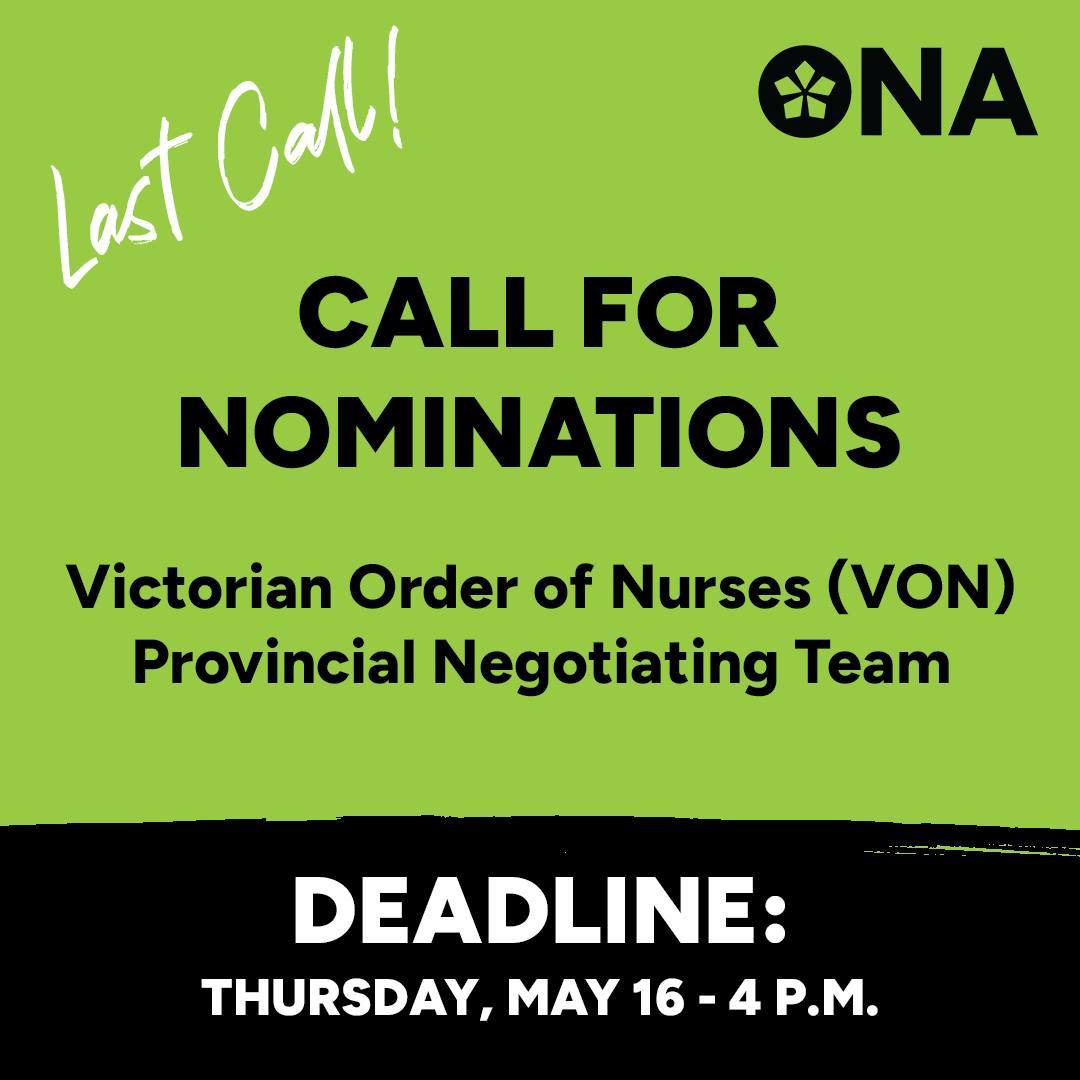 The Victorian Order of Nurses provincial collective agreement expires March 31, 2025, and we're looking for dedicated VON ONA members to lead the provincial bargaining team for the next round of negotiations. Submit your application here by Thurs. May 16! ona.org/news-posts/202…
