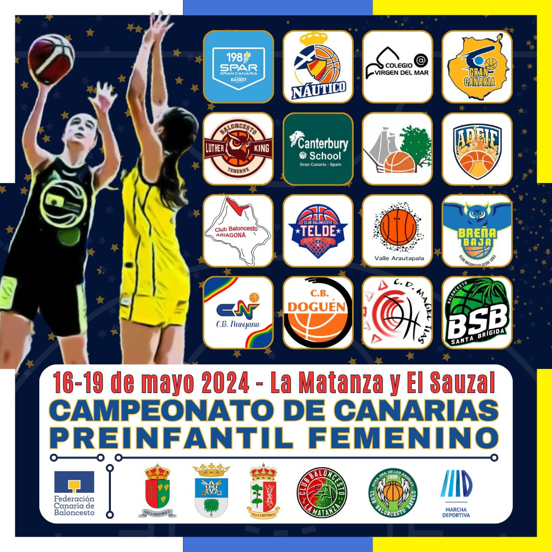 🇮🇨 #CC2024 🏆 #PreInfantilFem 📌 La Matanza y El Sauzal 🏝️ #Tenerife 📆 Del 16 al 19 de mayo 2024 📺 fcbtv.fcbaloncesto.es 🎉 ¡Enhorabuena y mucha suerte a los equipos clasificados!