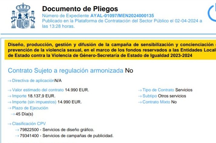 La campaña del Ayuntamiento de Almería que ha incluído un cartel pedo ha costado 18.137€ y ha sido pagada con fondos del Pacto de Estado contra la Violencia de Género gestionados por el Ministerio de Igualdad