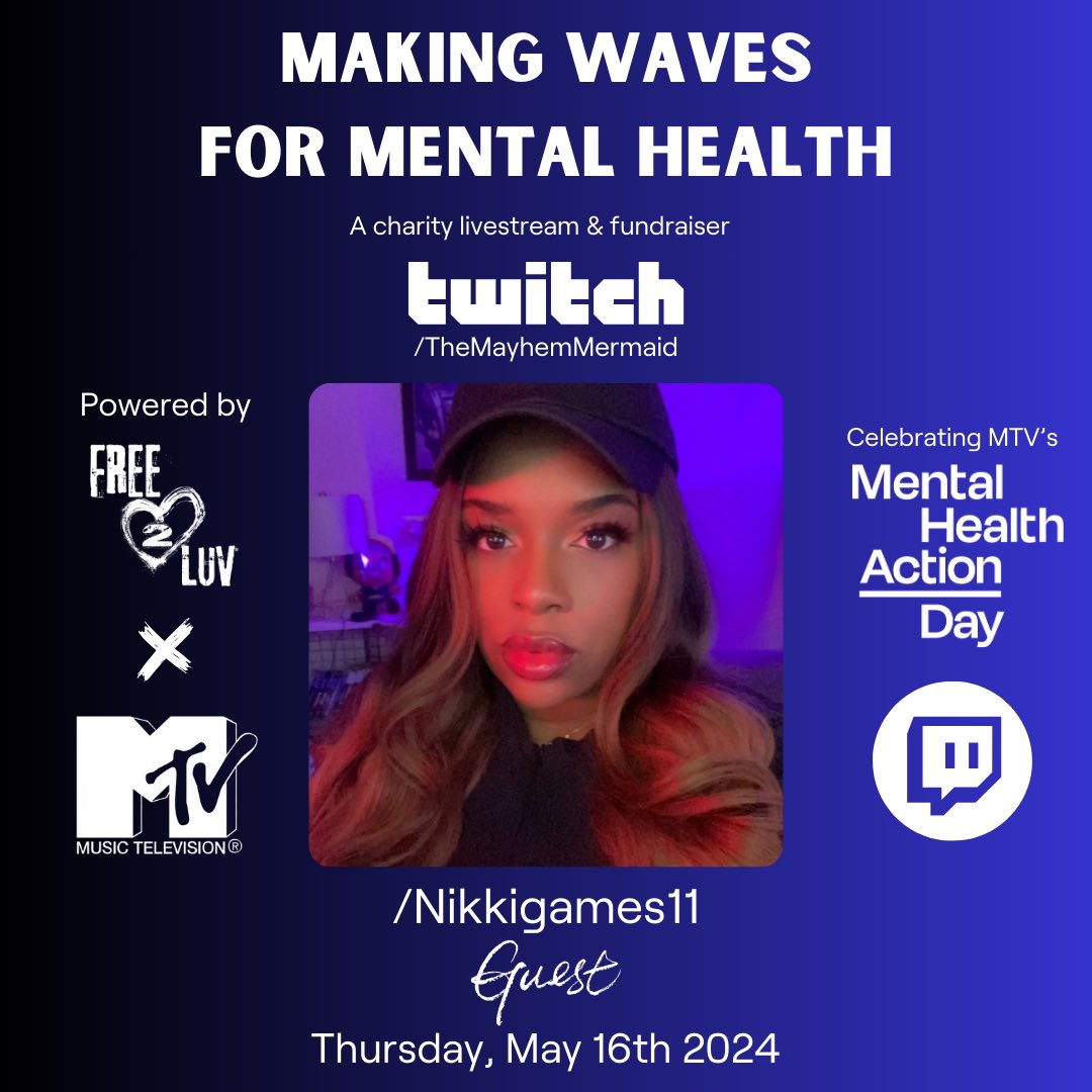 I’m excited to partner with @Free_2_Luv, @MayhemMermaid, and @MTV to celebrate Mental Health Action Day as a panelist! Join the conversation tomorrow on @Twitch at 6PM ET as we fundraise for this important cause 🤍 #Free2Luv #MentalHealthAction 💕