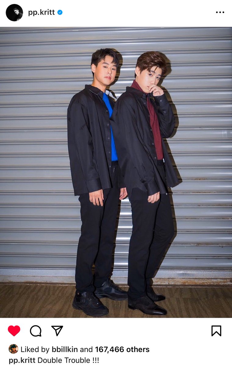 แล้วชื่อ Double Trouble เป็นแคปชั่นที่พีพีลงรูปคู่กับบิวกิ้นในไอจีตอนเดือนตุลา 2019 แล้วเอามาตั้งชื่อคอนเสิร์ตคู่ครั้งแรกของทั้งคู่ มีน้ำตาอีกแล้วนะ🥺

#BillkinPPKrit1stConcert
#DoubleTroubleConcert