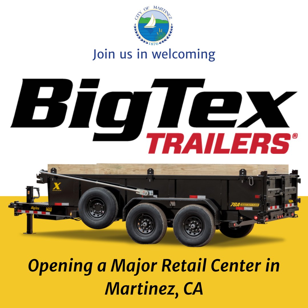 cityofmartinez's tweet image. Welcome to #MartinezCA, @bigtextrailers! #BigTexTrailers is opening a major retail center that will also include the selling and installation of utility truck service beds and other truck accessories. A great addition to #CityOfMartinez!  #TruckTrailers #BayAreaBusiness