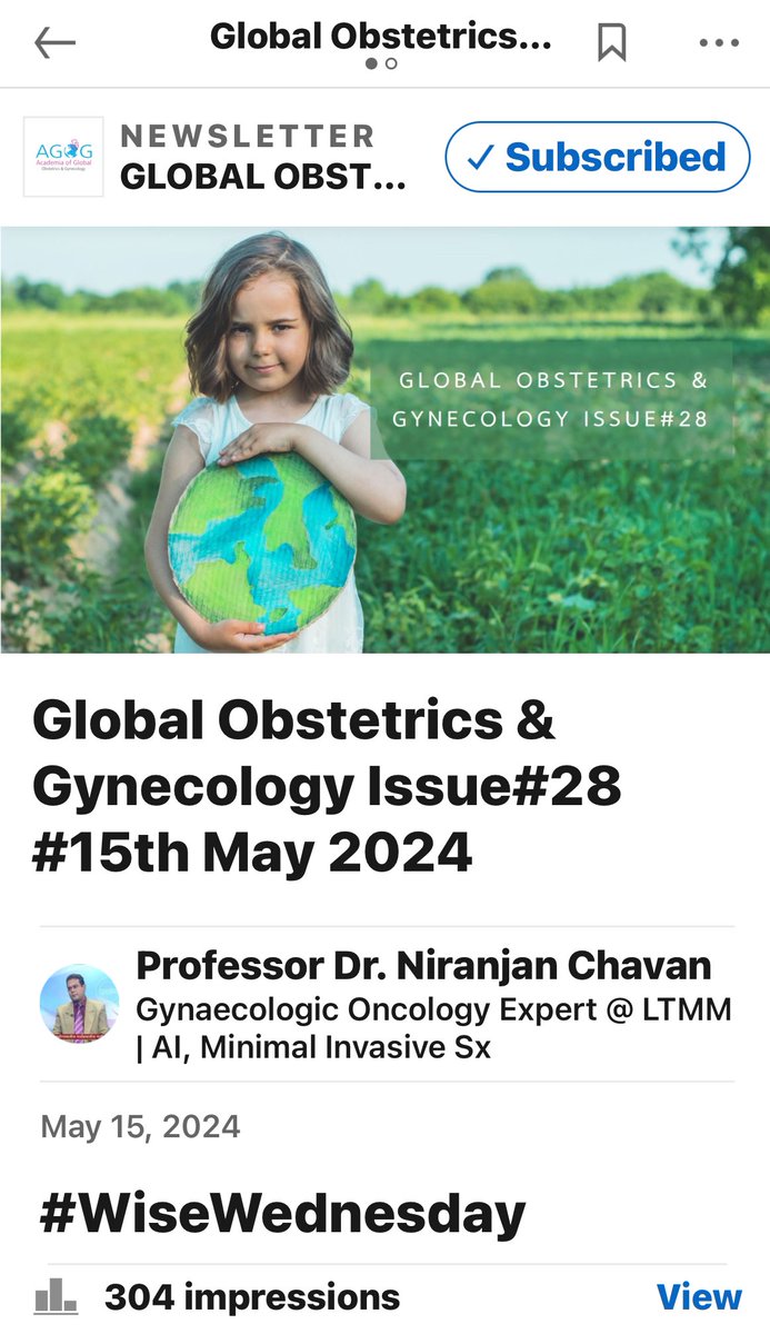 Dear Friends & Colleagues,

Presenting the #28th issue of Global Obstetric & Gynaecology dated 15th May 2024.

linkedin.com/pulse/global-o…

From adnexal masses in adolescent girls to traditional gynecological practices and state-of-the-art laparoscopy techniques, this newsletter