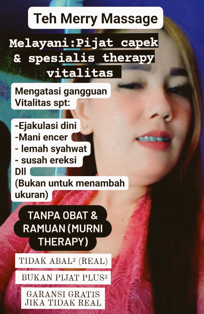 Pijat & therapy vitalitas 
Tanpa obat murni alami
Open jam 08.00 sampai 22.00 

DM only untuk reservasi
#AvailJogja #AngelJogja #WPjogja #JogjaBO #jogjaincluderoom #jogjacrot #jogjamassage #jogjacodnodp #jogjanakal #Jogja #jogjabispak #jogjaincluderom #jogjapijat #pijatjogja