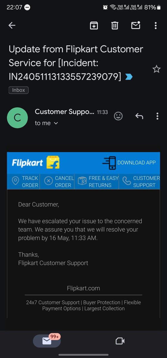 sarryhere's tweet photo. @flipkartsupport For a complaint raised 11th May no resolution till now.. 
@flipkart Just buying time one day at a time..
Earlier it was 14th then 15th. Latest it's 16th May

Tareekh pe Tareekh n then next tareekh https://t.co/q3YERFmZRW