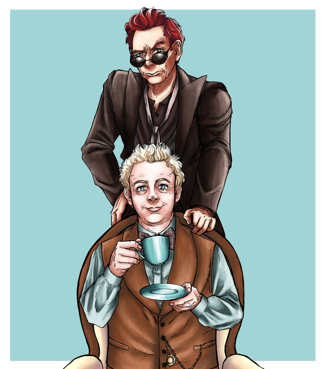 The Angel and his hell hound.

No one should try to flirt with Aziraphale while Crowley is around. 😂

#GoodOmensFanart #goodomens #aziraphale #Crowley #Aziracrow