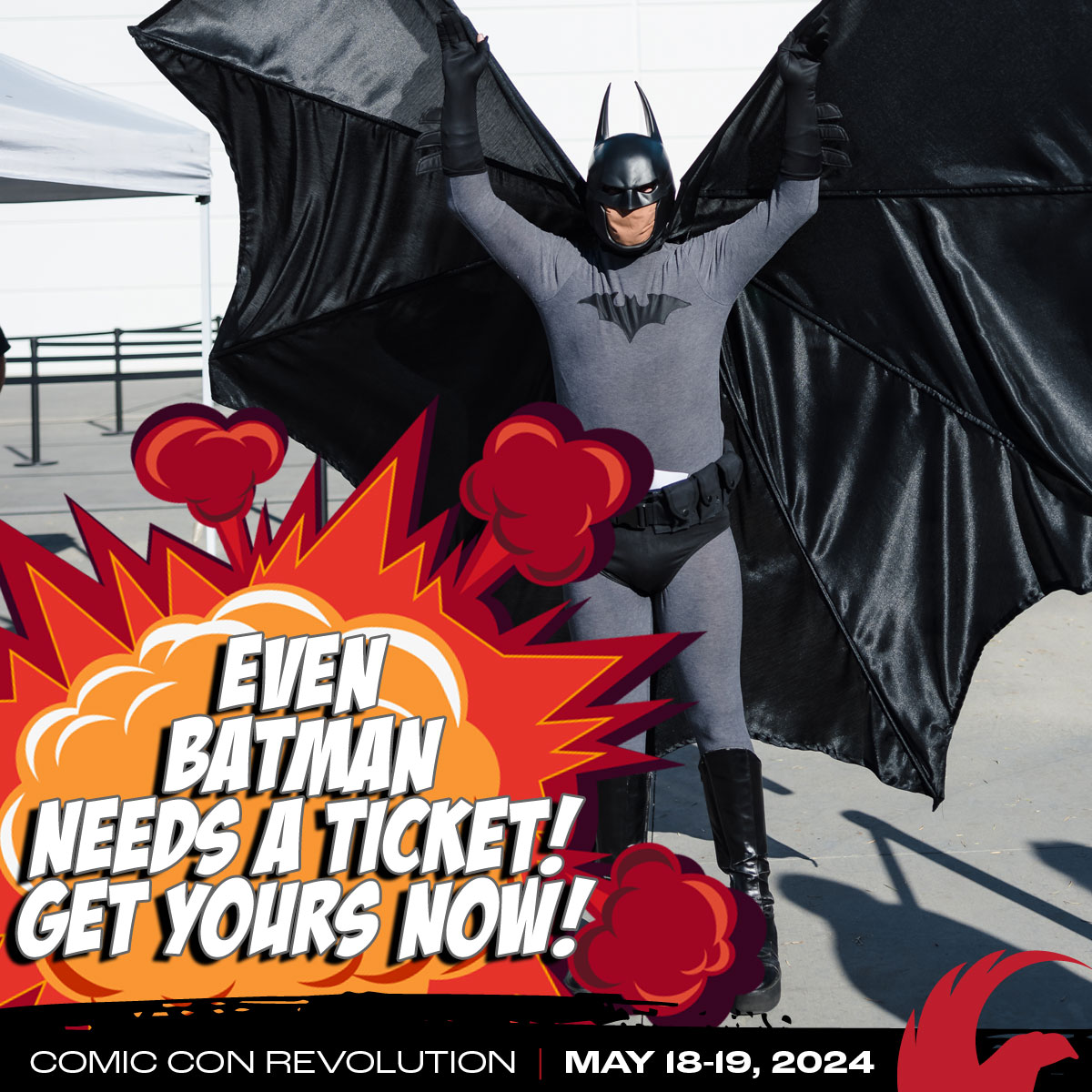 ⚡ Even Batman needs a ticket to #ComicConRevolution! Don't miss The Inland Empire's biggest comic & pop culture experience of the year and get your tickets now! Tickets: CCRTix.com #comiccon #inlandempire #sanbernardino #ontariocalifornia #socal