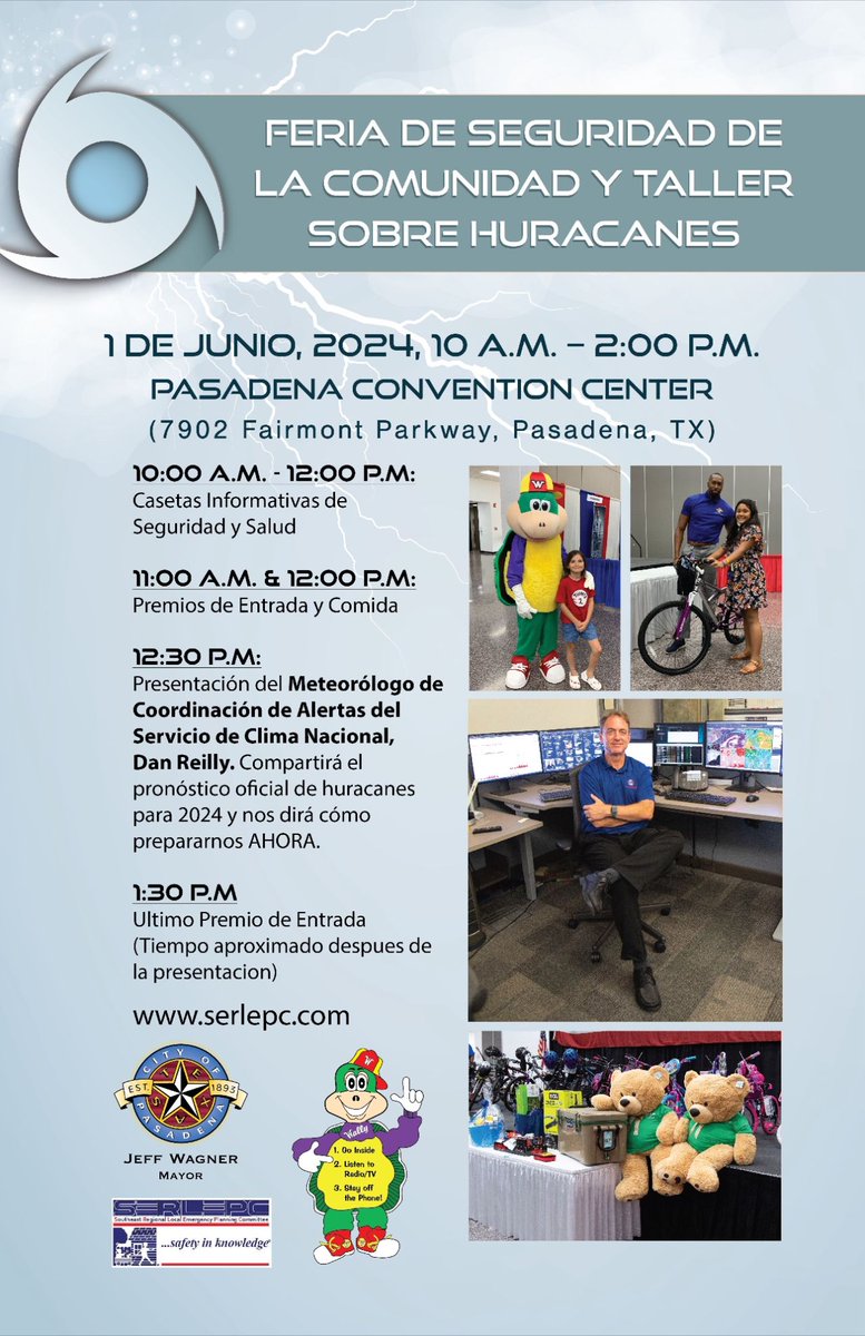 Join us at the Pasadena Community Safety Fair!  Learn hurricane preparedness & safety tips for the family. This event is FREE to attend on June 1st (10am-2pm) at the Pasadena Conv Center. #HurricanePreparedness #SafetyFair