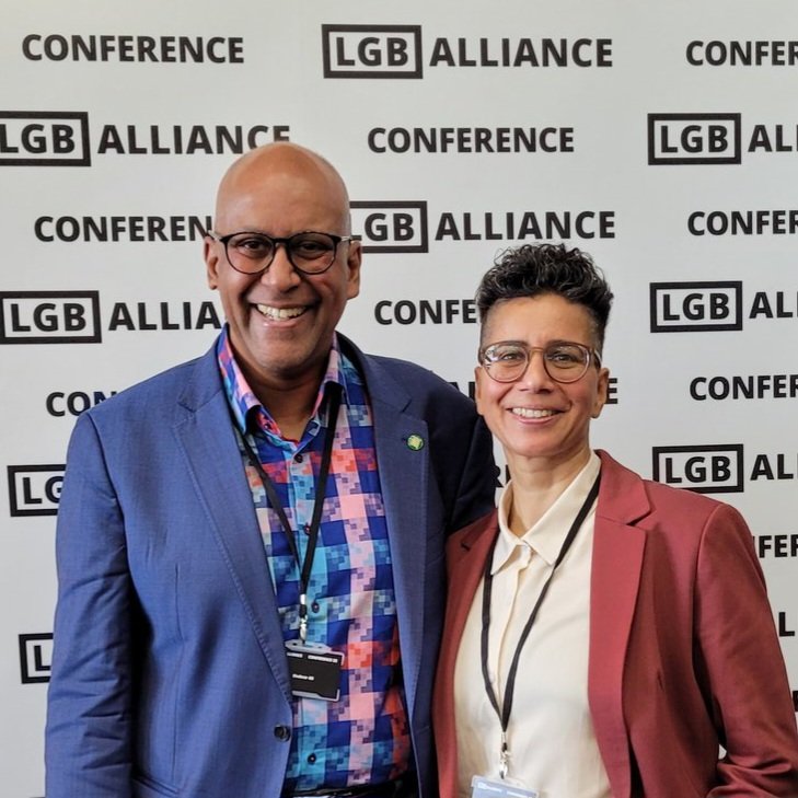 Politicians like @AnnelieseDodds need to get out more instead of validating transphobia smear campaigns. Here I am with fellow Green speaker Faika El-Nagashi @el_nagashi at @AllianceLGB conference 2022. An angry, tiny mob show up outside most years stirred up by India Willoughby.