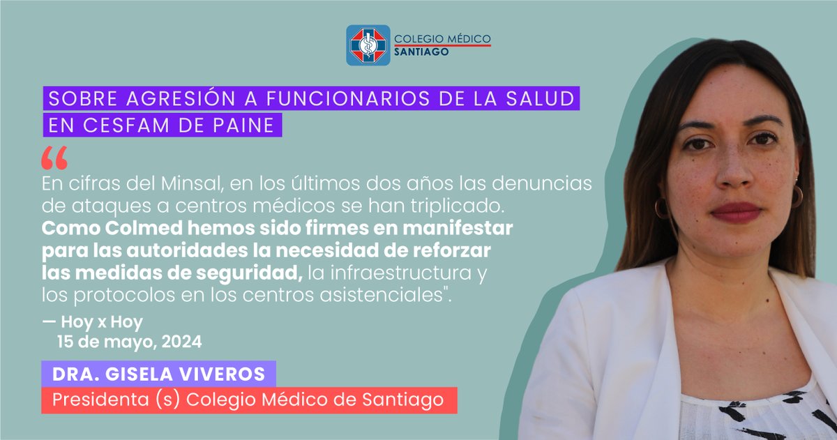 Compartimos #Declaración de nuestra presidenta (s), Dra. @GiseViveros, publicada en el diario #HoyXHoy, sobre la agresión a funcionarios de la salud en #Cesfam de #Paine. Manifestamos nuestro más absoluto rechazo a este tipo de hechos.