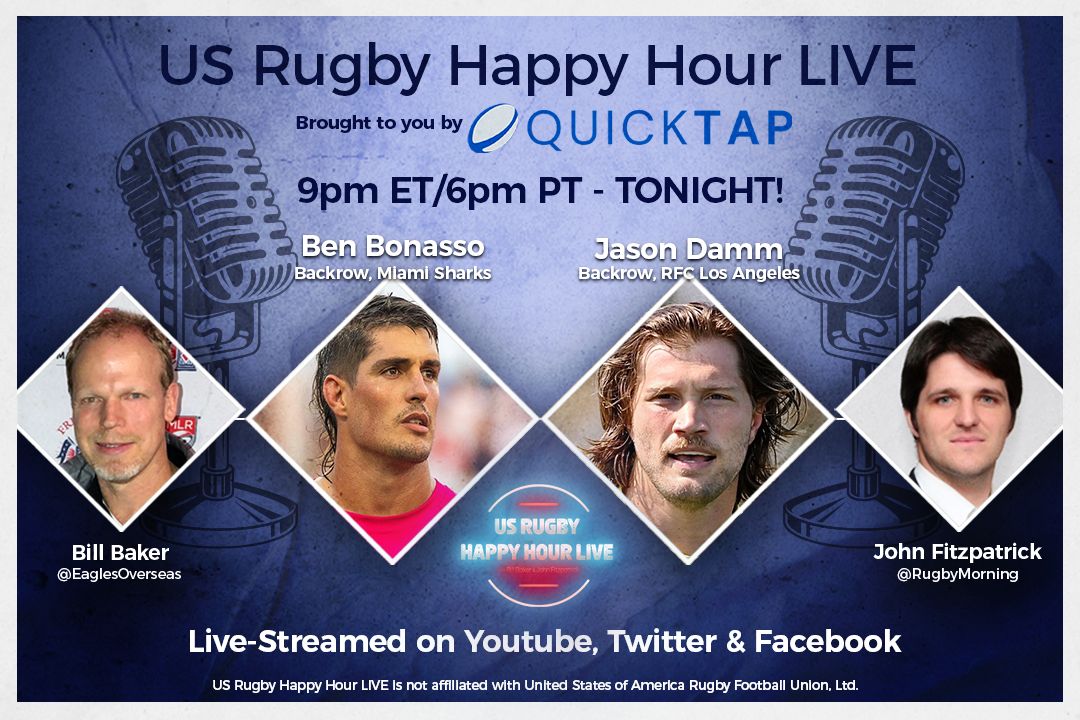 We're LIVE tonight w/@miasharksrugby’s Ben Bonasso, and, MLR Player of the Week, @RugbyFCLA’s Jason Damm! Be a part of the show by leaving questions or comments in the FB or Youtube feeds! ⏰ 9-10pm ET/6pm PT 👀 Twitter, Facebook & Youtube - youtube.com/watch?v=Jk7OWJ…