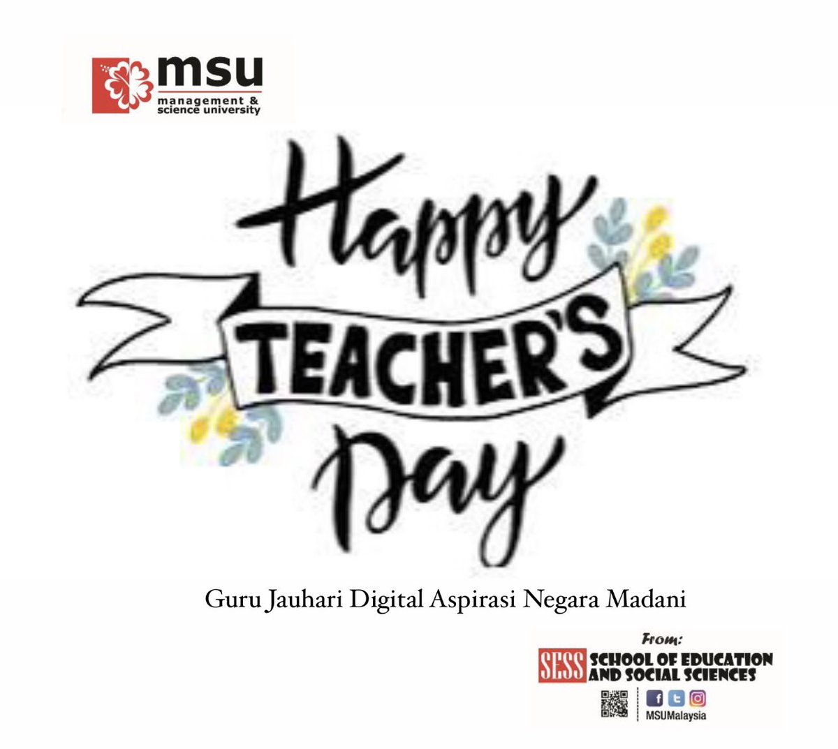 School of Education and Social Sciences wishes all educators a very Happy Teacher’s Day. 

Watch this space for exciting upcoming events in conjunction with Teacher’s Day 2024.

#SESS #BTESL #BECE #BEPE 
#BES #BEVA