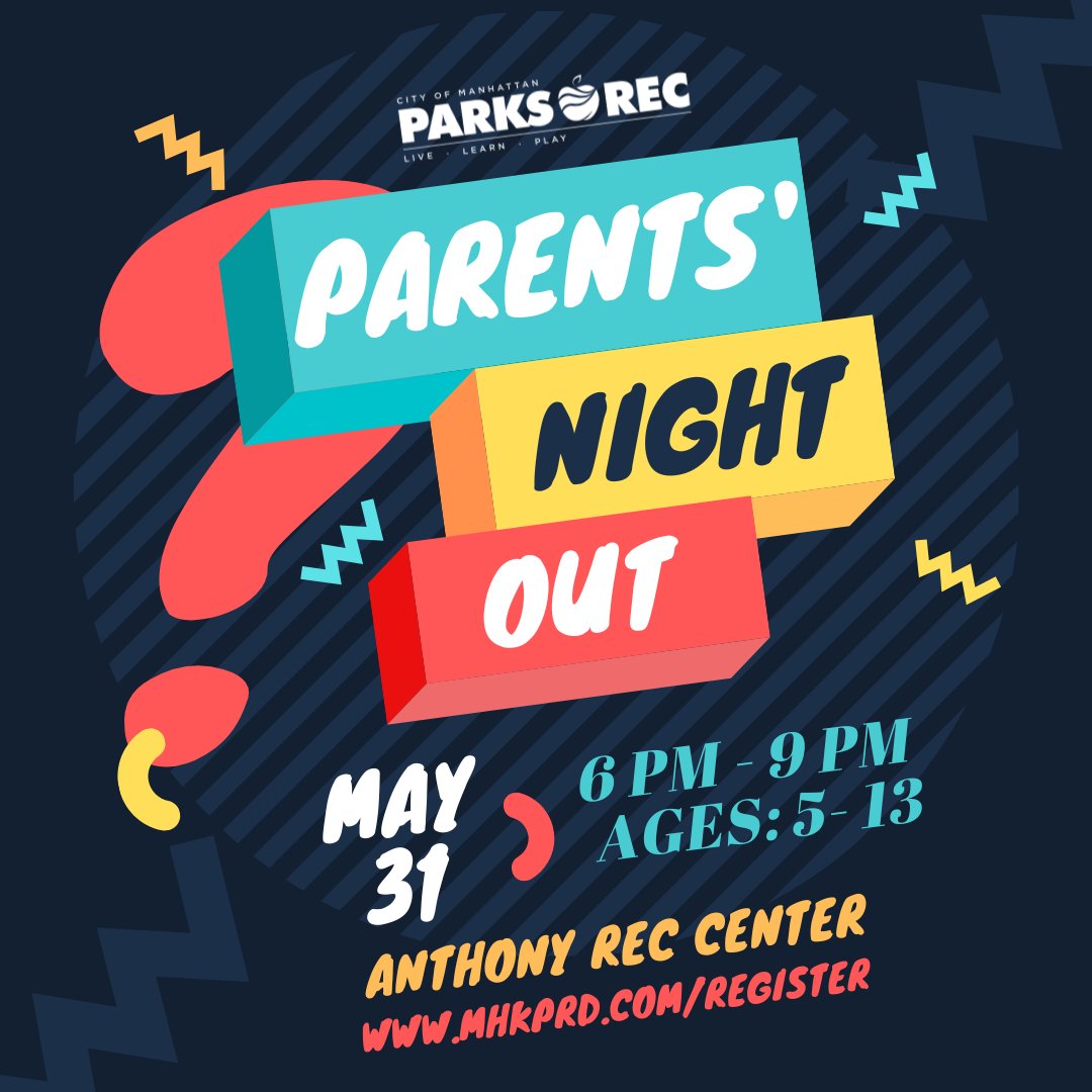 🌟 PARENTS, need a night off? Leave your little ones with us for an EPIC Parents' Night Out on May 31! 🎉 We've got games, crafts, and pizza galore to keep them entertained. Don't miss out on the fun - reserve your spot now at mhkprd.com/register! #ParentsNightOut #KidsFun