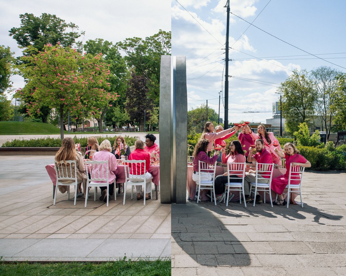 Communities in Lublin and Vilnius celebrating the Lithuanian summertime favorite, šaltibaršiai, with pink-themed tables through the Portals 🩷 

#Portals #GoVilnius #Unity