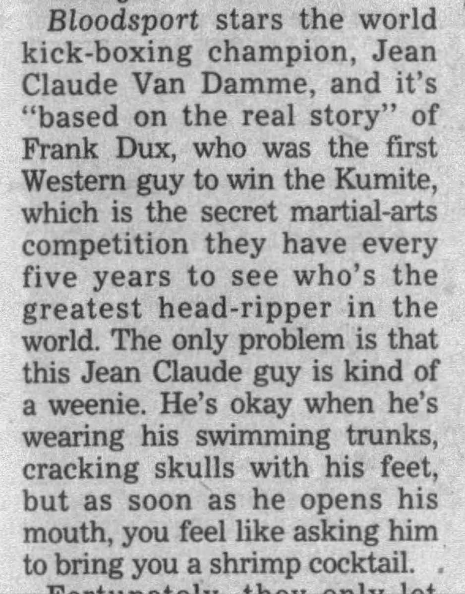 Joe Bob's first impression of Jean-Claude Van Damme is pretty funny. From his 1988 review of Bloodsport: