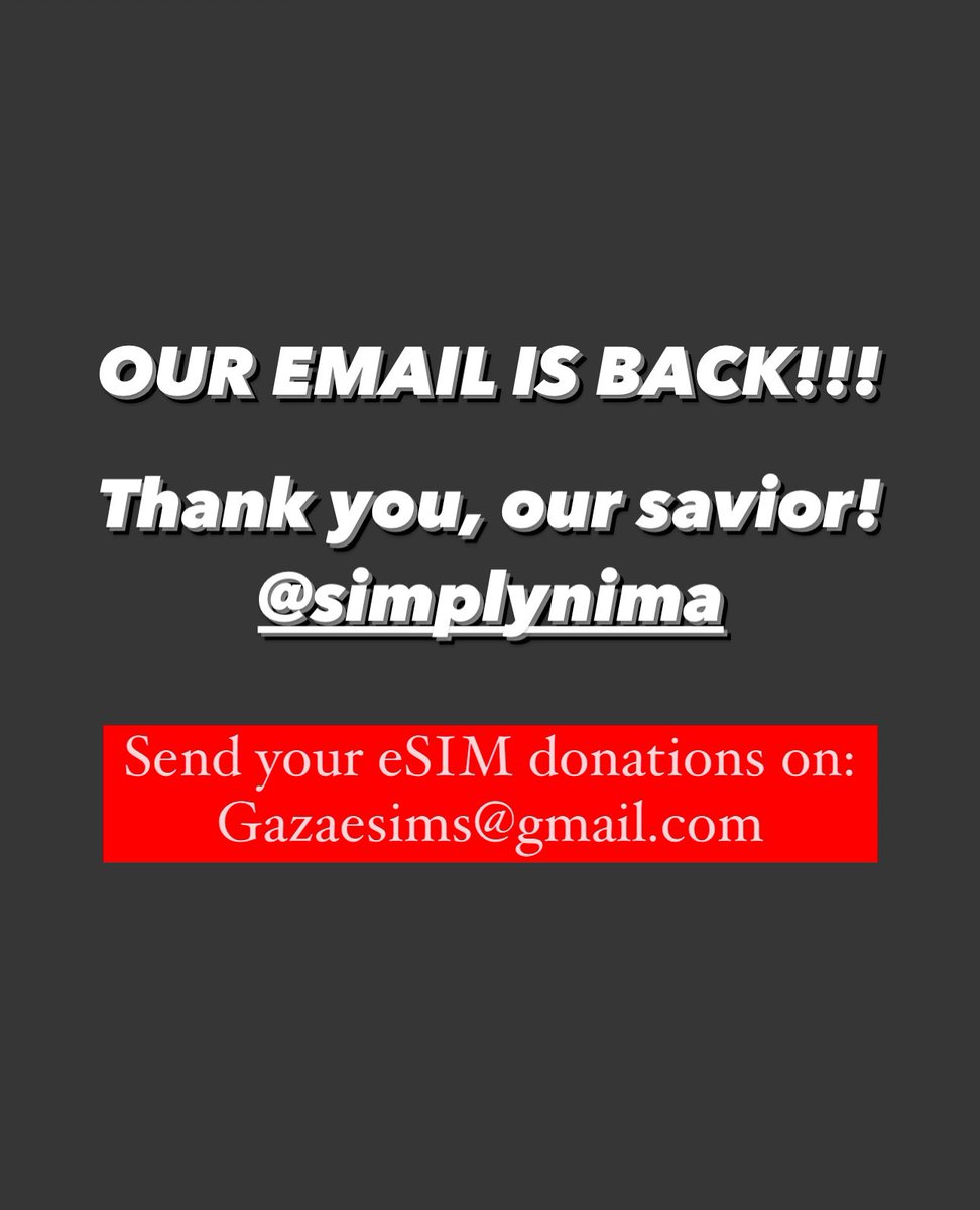WE GOT IT BACK!! DONATE AN ESIM, GAZA STRIP IS TOTALLY ISOLATED AND RELYING ON ESIMS! YOU ARE SAVING LIVES! VISIT gazaesims.com for more info! #ConnectingGaza