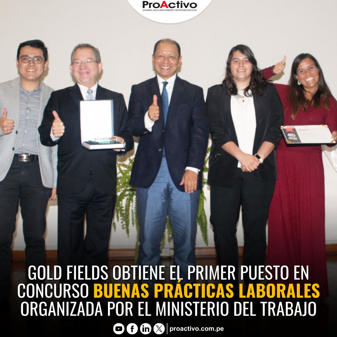 Revista ProActivo (@proactivoperu) on Twitter photo 🔴 <a href="/GoldFieldsPer/">Gold Fields en Perú 🇵🇪</a> recibió un reconocimiento especial por haber alcanzado el máximo puntaje en cuatro subcategorías en el concurso Buenas Prácticas Laborales, organizado por el Ministerio de Trabajo y Promoción del Empleo (<a href="/MTPE_Peru/">Ministerio de Trabajo y Promoción del Empleo</a>).
🖥: tinyurl.com/s8hhc74h 🔴 <a href="/GoldFieldsPer/">Gold Fields en Perú 🇵🇪</a> recibió un reconocimiento especial por haber alcanzado el máximo puntaje en cuatro subcategorías en el concurso Buenas Prácticas Laborales, organizado por el Ministerio de Trabajo y Promoción del Empleo (<a href="/MTPE_Peru/">Ministerio de Trabajo y Promoción del Empleo</a>).
🖥: tinyurl.com/s8hhc74h
