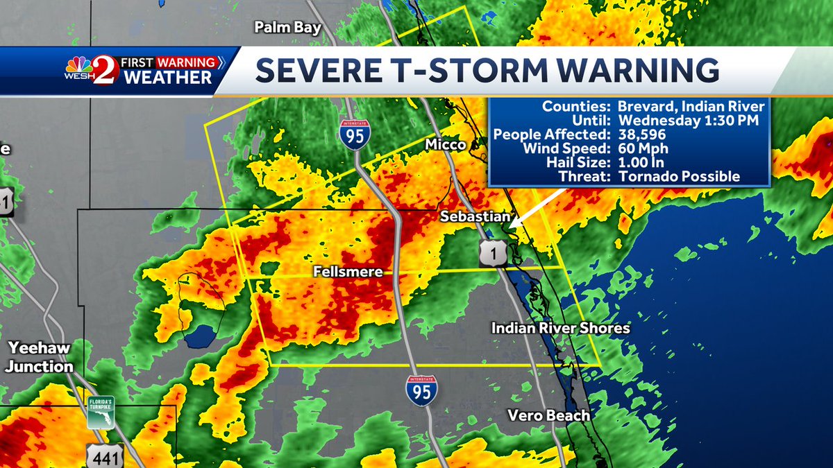 Here's a closer look at where the Severe Thunderstorm Warning is. Stay with @WESH 2 News... #WESHwx