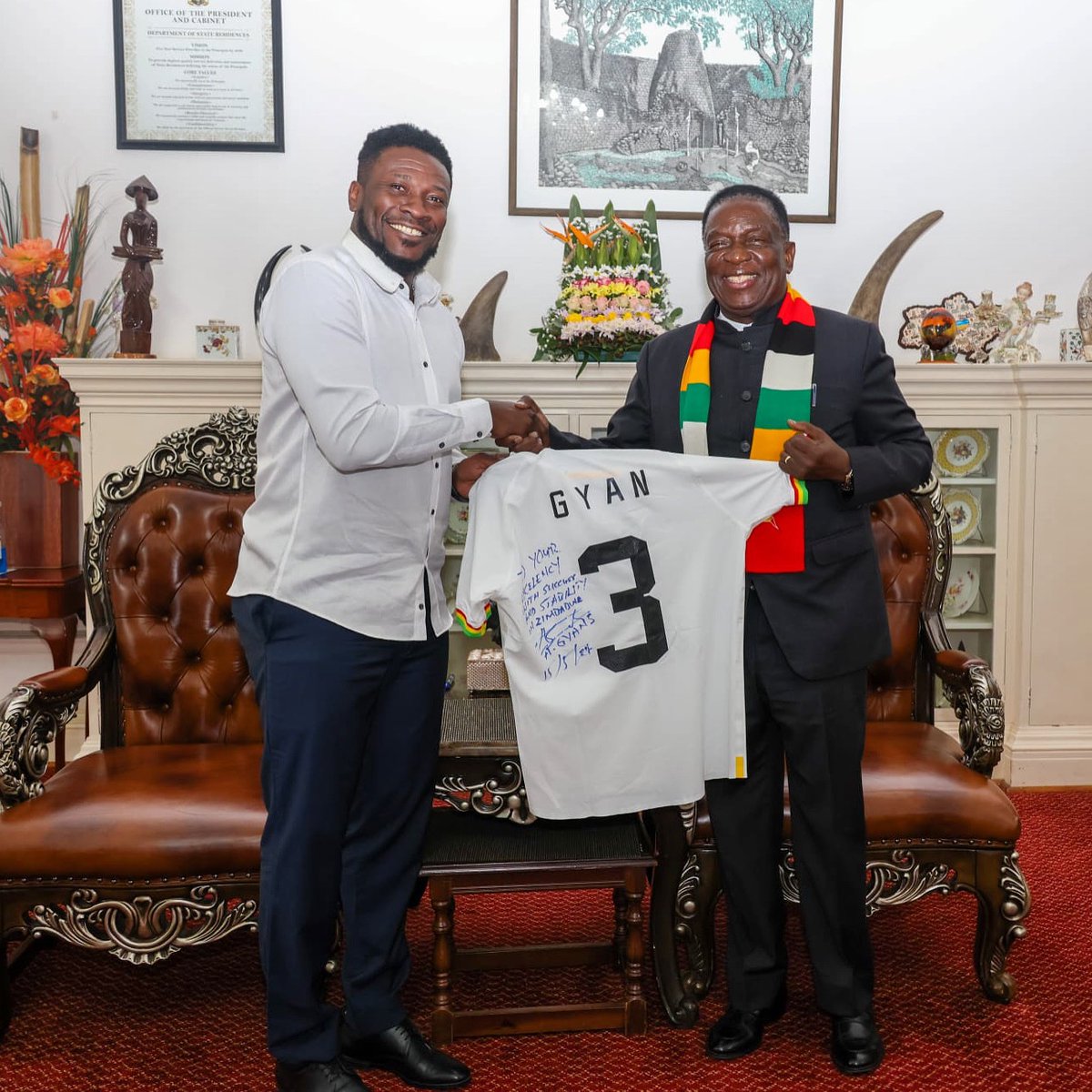It was an honour to receive Asamoah Gyan at State House today. His remarkable career and leadership on the field have inspired millions across Africa. We discussed the power of sports in uniting nations and promoting youth development.