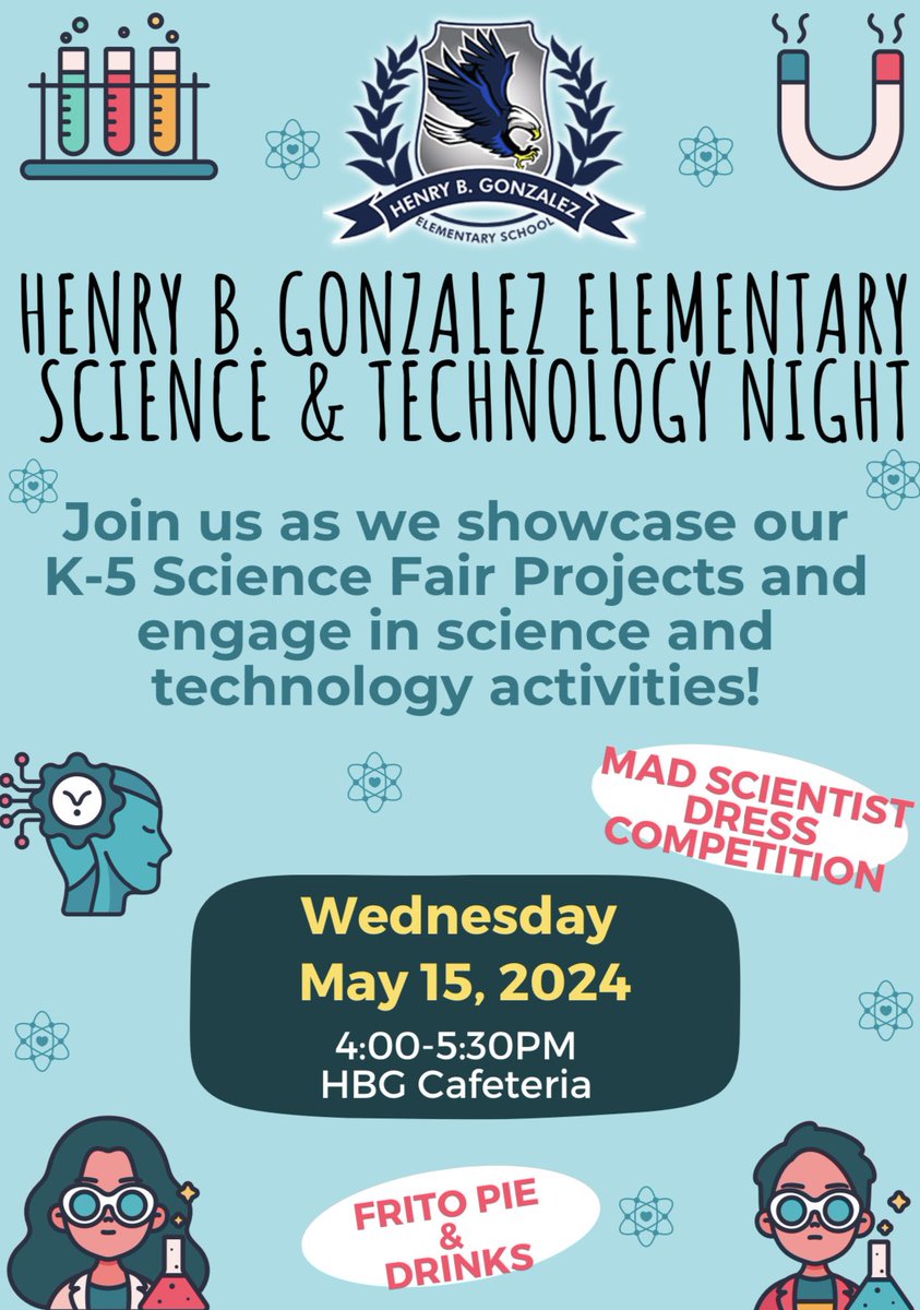 Happening now at @HBGElementary: Science Fair judging! Our Mighty Eagles have worked so hard to complete their projects and are so proud to showcase them for Science & Technology Night! Join us today at 4pm! @CanalesItzamara @MelPerezAP @RaquelReads77