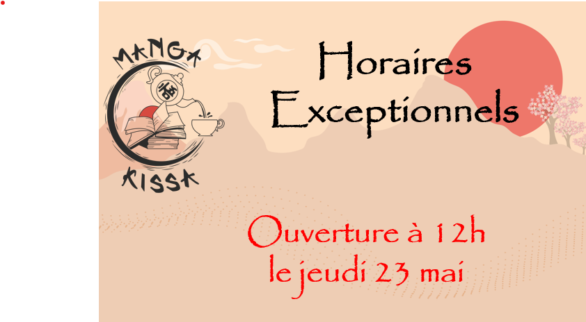 MangaKissa49's tweet photo. ✨ Exceptionnellement le jeudi 23 mai le magasin ouvrira à 12h ✨

#mangakissa #restaurant #salondethe #epiceriefine #cafemanga #boutique #figurine #manga #angers #japon https://t.co/oRnPSC2GsR