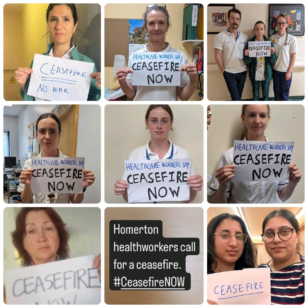 Jordanriv's tweet photo. NHS workers who want a ceasefire in Gaza.
No more bombing hospitals.
Health workers should be protected.
Civilians should be protected.

#CeasefireNOW
#GazaGenocide
#ThisMustStop https://t.co/vxXFiMSEeW